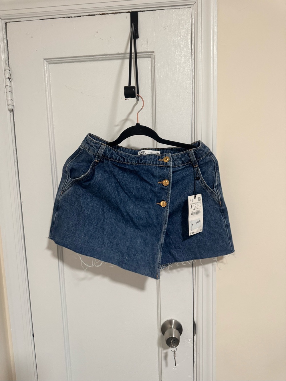 Bershka Blue Denim Wrap Skort with Gold Buttons